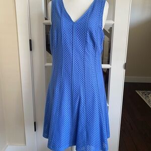Ann Taylor Cornflower Blue Eyelet Sleeveless A-Line Midi Dress